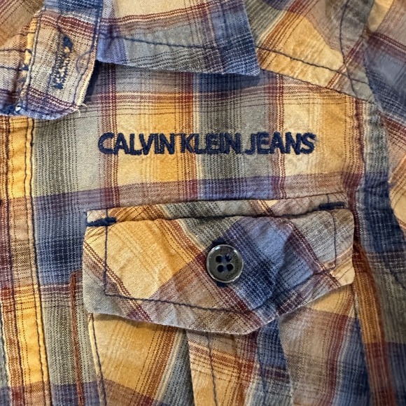 Calvin Klein Jeans Boys Shirt 3T Plaid Long Sleeve Button Down Pocket Casual - Picture 3 of 4